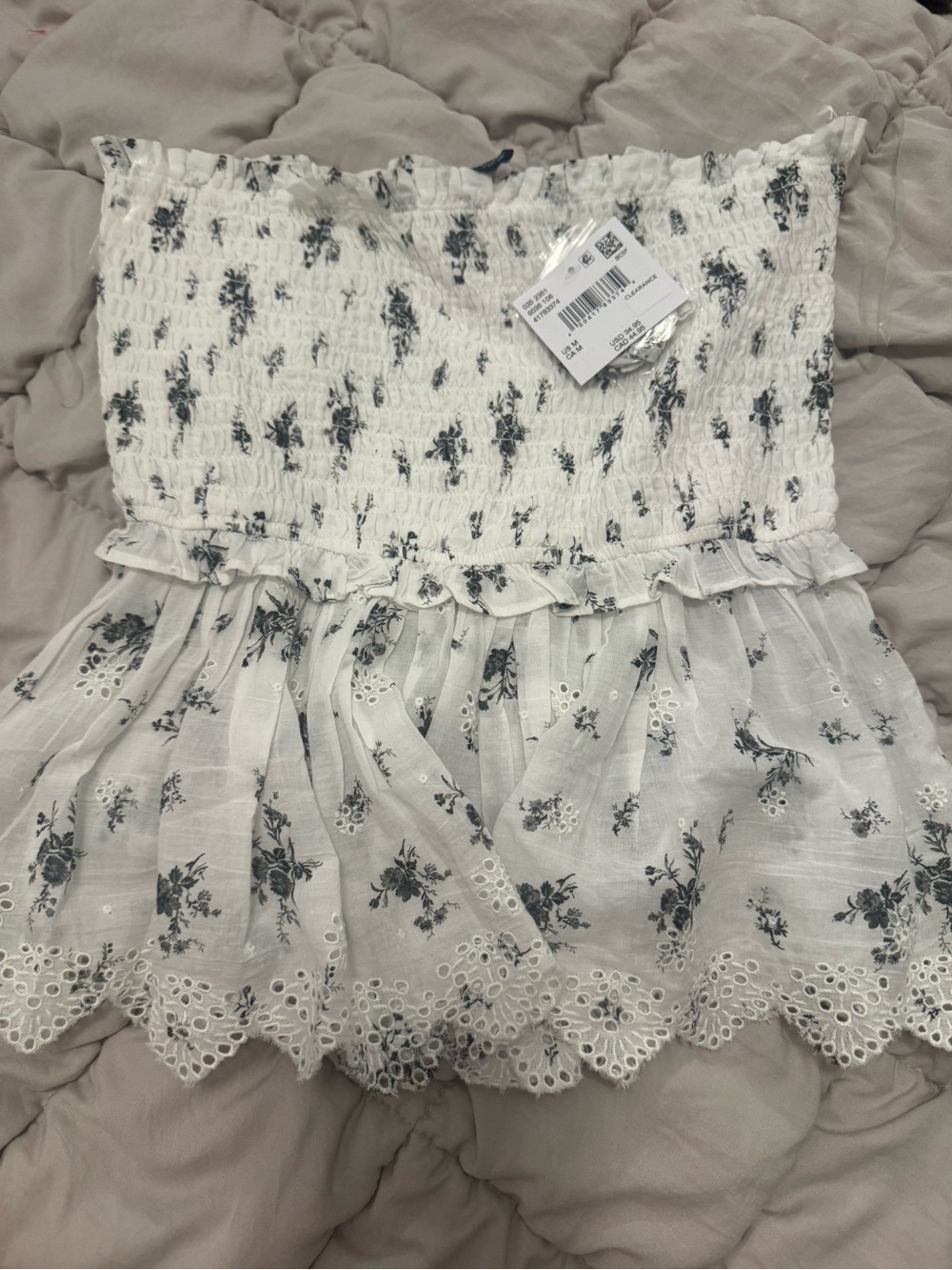 American Eagle Outfitters White Floral Smocked Tube Top